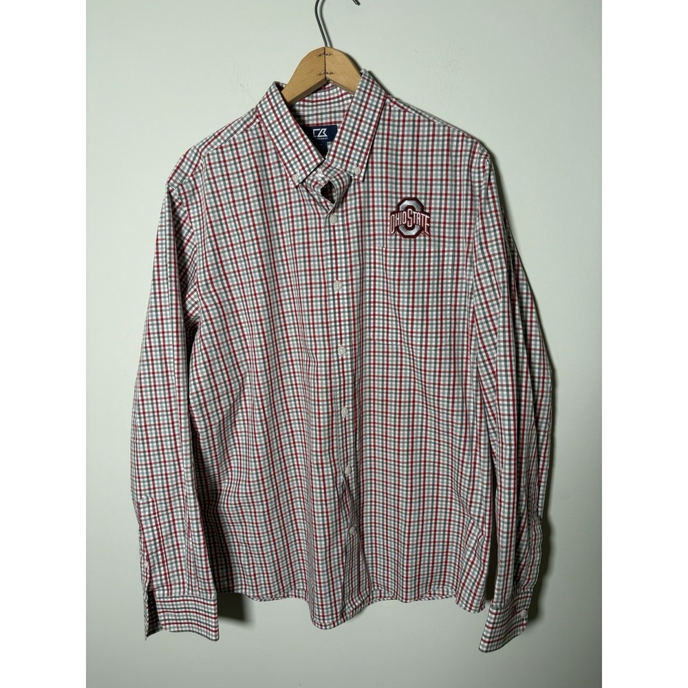 Cutter & Buck Ohio State Buckeyes Men's Shirt L Plaid Long Sleeve Button Down